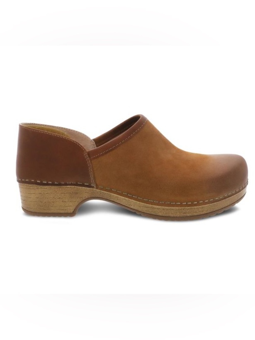 Dansko Women's Brenna Tan Burnished Suede Clogs